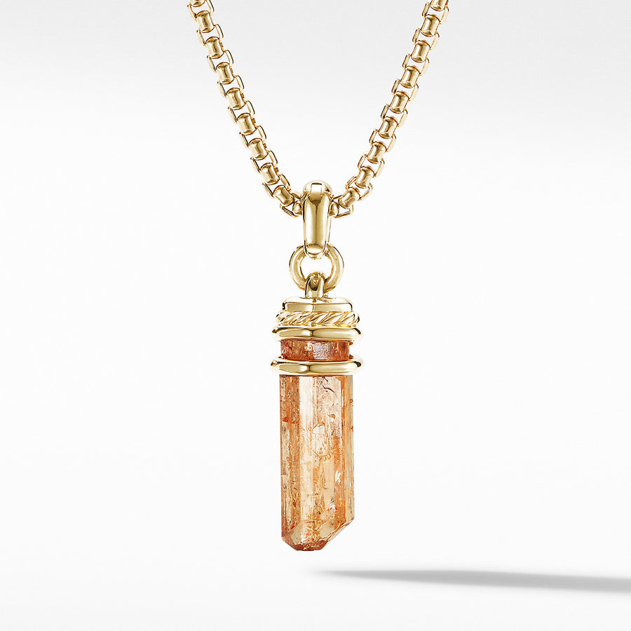 Crystal Wrapped Amulet with Imperial Topaz, 18K Yellow Gold and Pave Diamonds