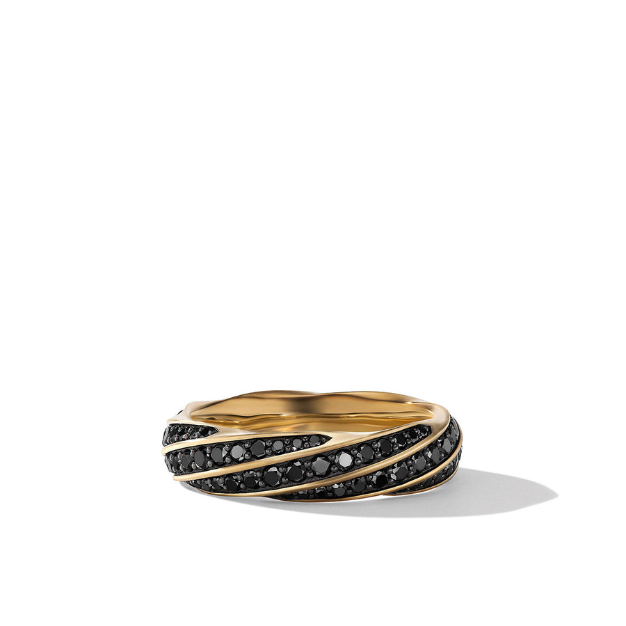 Cable Edge Band Ring in Recycled 18K Yellow Gold with Pave Black Diamonds