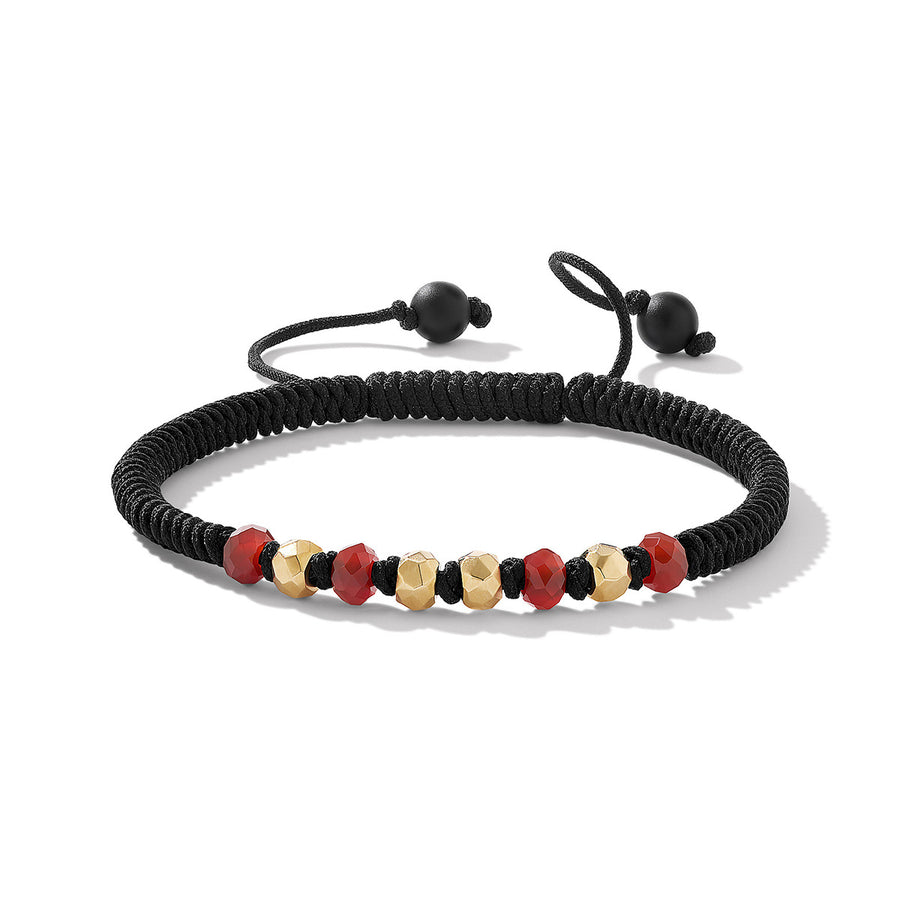 Fortune Woven Black Nylon Bracelet with Carnelian, Black Onyx and 18K Yellow  Gold