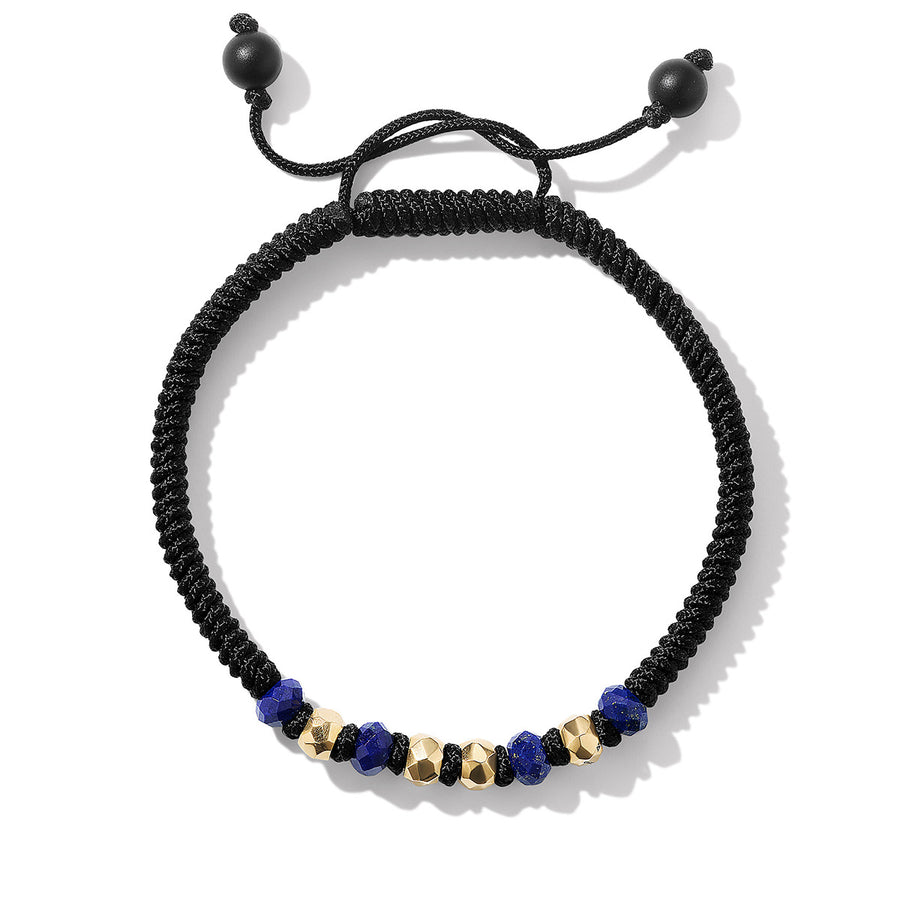 Fortune Woven Black Nylon Bracelet with Lapis, Black Onyx and 18K Yellow Gold