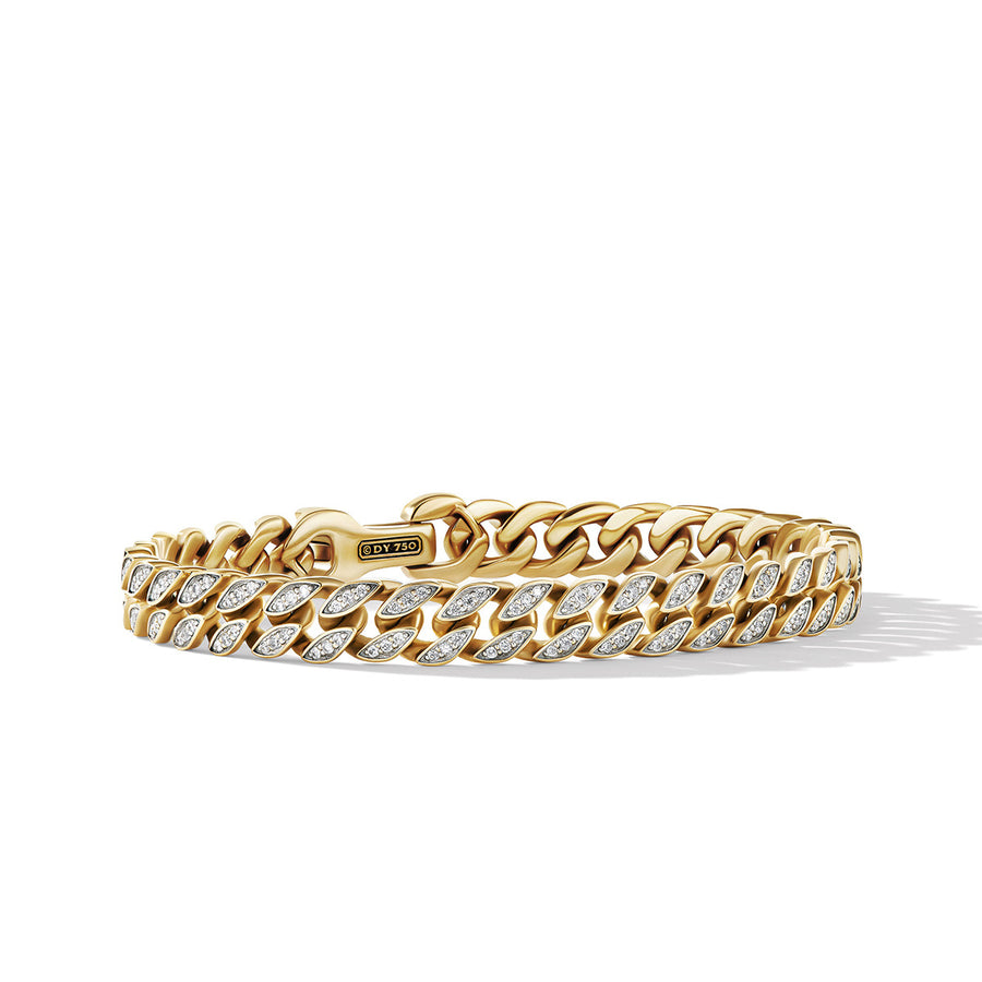 Curb Chain Bracelet in 18K Yellow Gold with Pave Diamonds