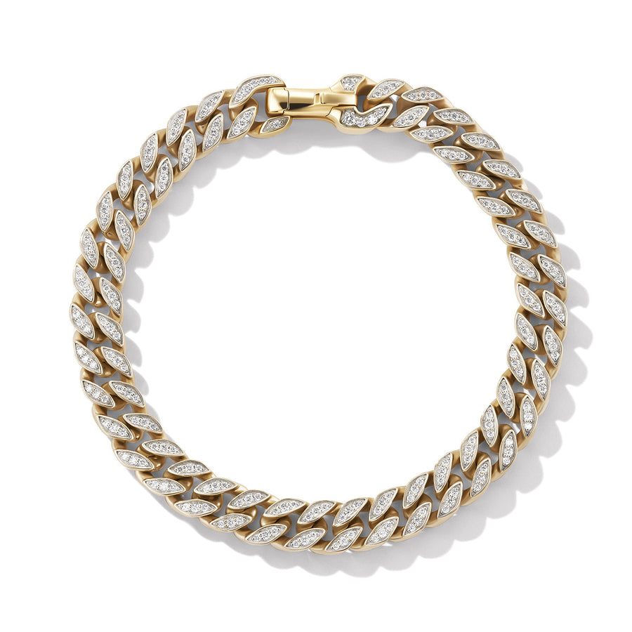 Curb Chain Bracelet in 18K Yellow Gold with Pave Diamonds
