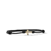 Cross Black Cord Bracelet with 18K Yellow Gold and Pave Diamonds