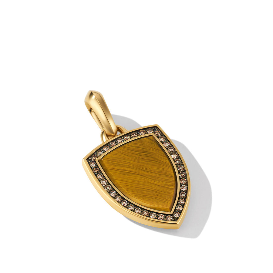 Shield Amulet in 18K Yellow Gold with Tiger's Eye and Pave Cognac Diamonds