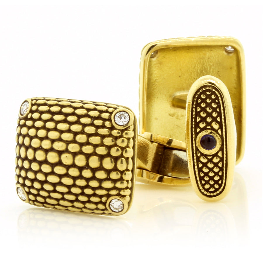 18K Gold Diamond Brick Work Cufflinks