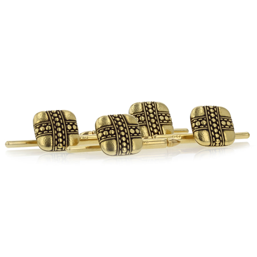 18K Gold Ribbon Cushion Tuxedo Studs