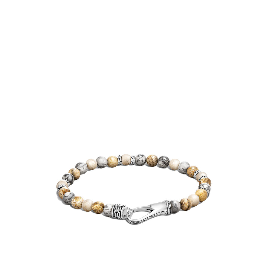 Classic Chain Silver Bracelet with Jasper and Riverstone Beads