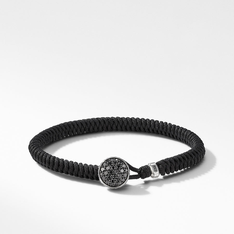 Woven Black Nylon Bracelet with Pave Black Diamonds