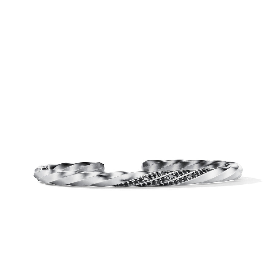 Cable Edge Cuff Bracelet in Recycled Sterling Silver with Pave Black Diamonds