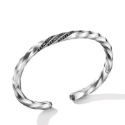 Cable Edge Cuff Bracelet in Recycled Sterling Silver with Pave Black Diamonds