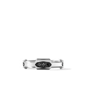 Hex Station Band Ring in Sterling Silver with Pave Black Diamonds