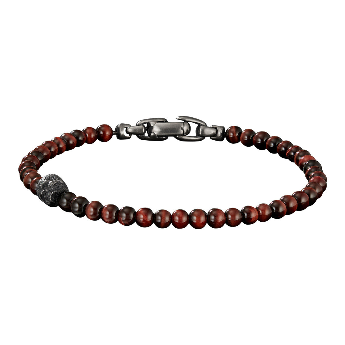 Memento Mori Skull Station Bracelet with Red Tigers Eye, Size