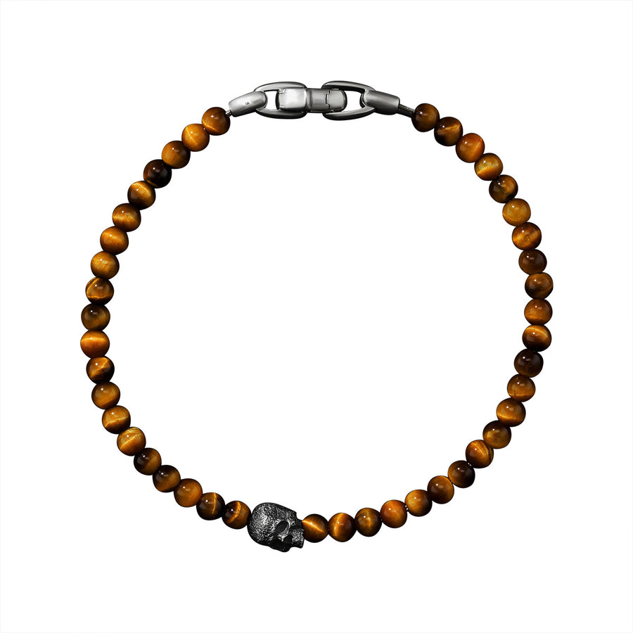 Memento Mori Skull Station Bracelet with Tiger's Eye