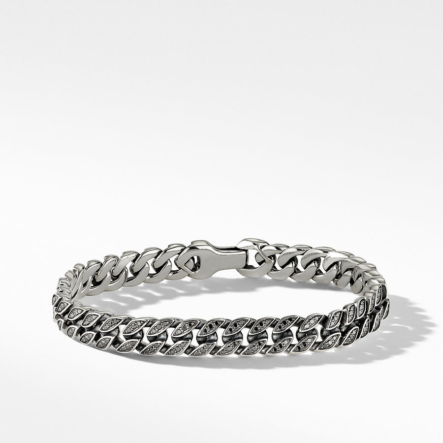 Curb Chain Bracelet in Sterling Silver with Pave Black Diamonds