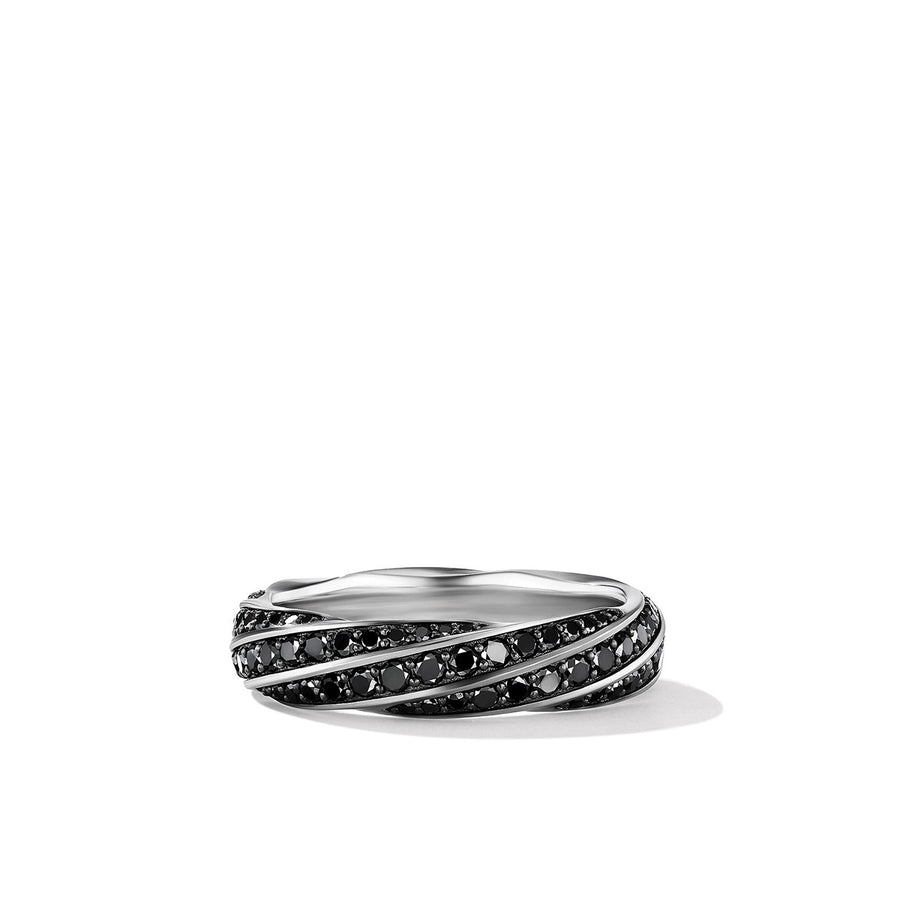 Cable Edge? Band Ring in Recycled Sterling Silver with Pave Black Diamonds