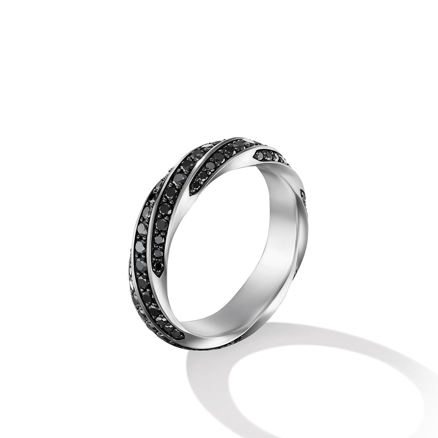 Cable Edge? Band Ring in Recycled Sterling Silver with Pave Black Diamonds