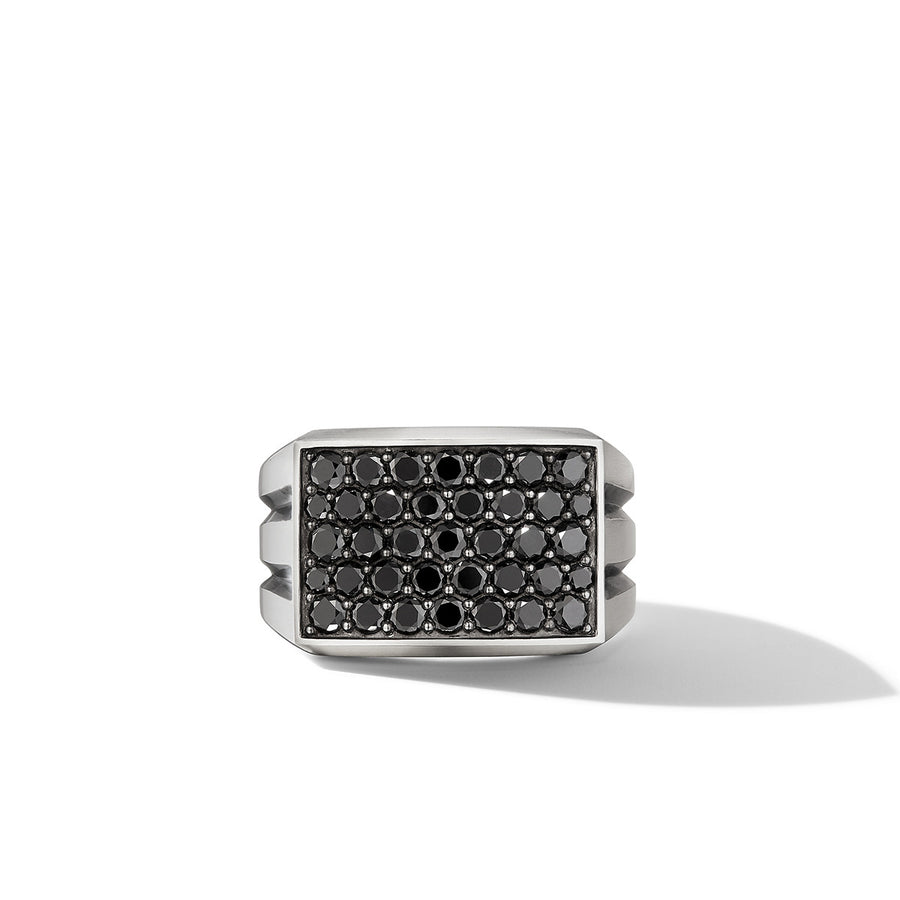 Deco Signet Ring in Sterling Silver with Pave Black Diamonds