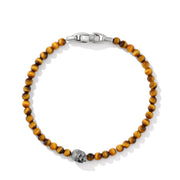 Memento Mori Skull Station Bracelet in Sterling Silver with Tiger's Eye