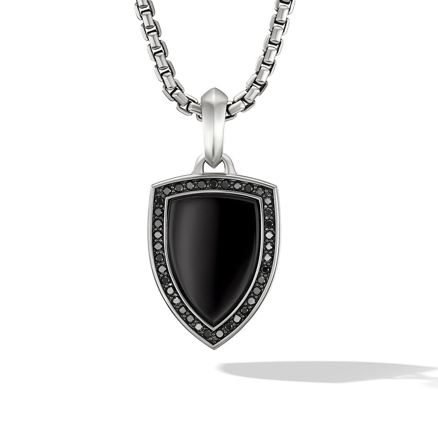 Shield Amulet in Sterling Silver with Black Onyx and Pave Black Diamonds