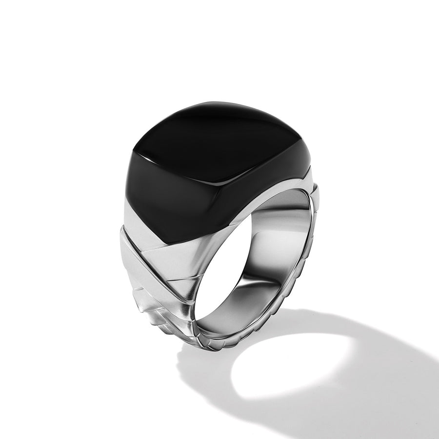Cairo Mummy Wrap Signet Ring in Sterling Silver with Black Onyx