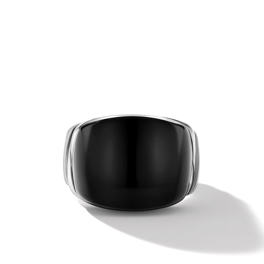 Cairo Mummy Wrap Signet Ring in Sterling Silver with Black Onyx