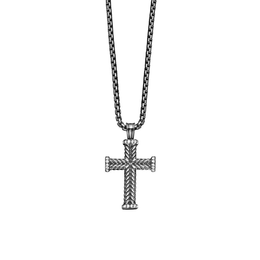 Chevron Cross Pendant in Sterling Silver with Pave Diamonds