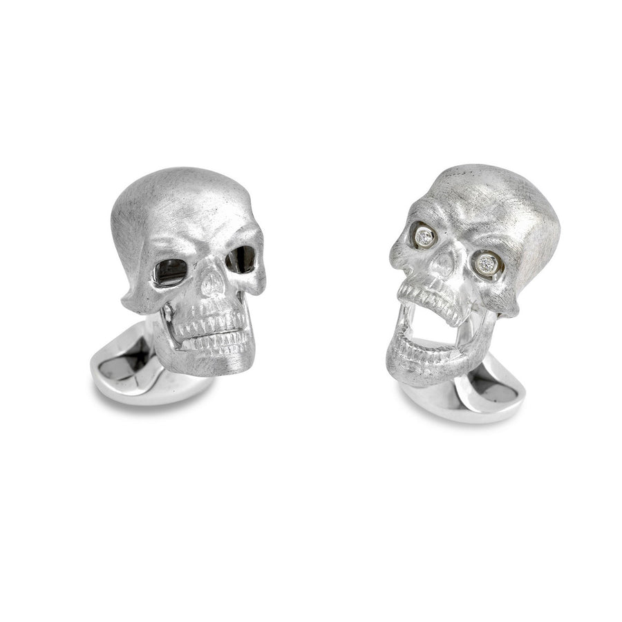 Sterling Silver Skull Cufflinks with Diamond Eyes