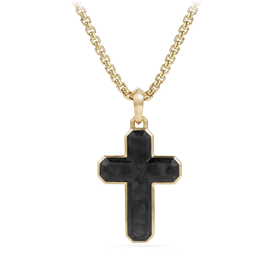 Forged Carbon Cross Tag with 18K Gold, 31.5mm