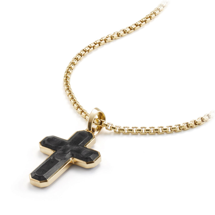 Forged Carbon Cross Tag with 18K Gold, 31.5mm