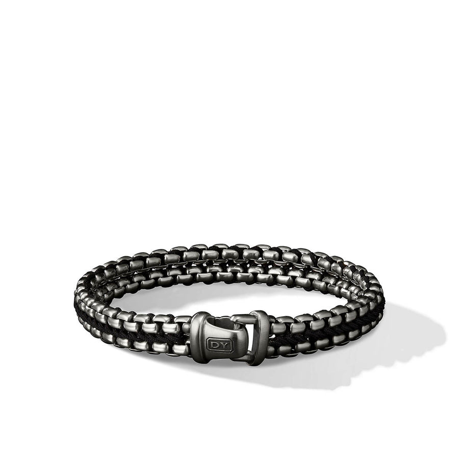 Woven Box Chain Bracelet in Sterling Silver with Black Nylon