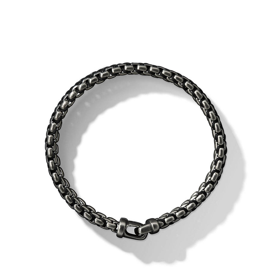 Woven Box Chain Bracelet in Sterling Silver with Black Nylon