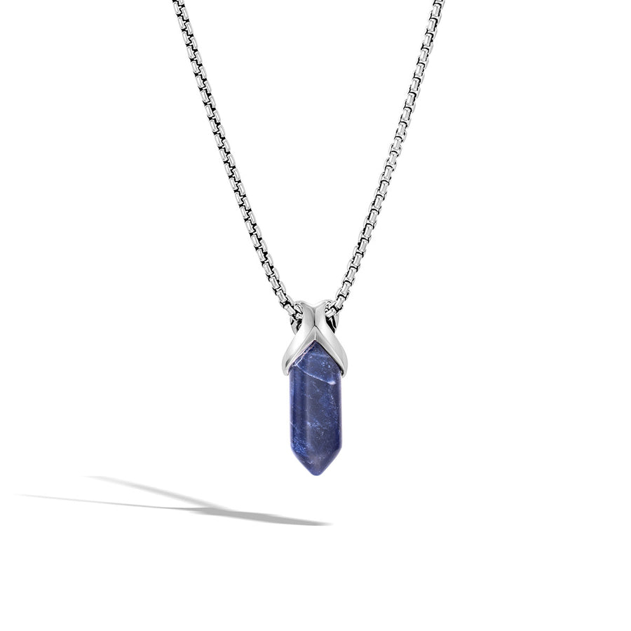 Asli Classic Chain Link Silver Pendant Necklace with Sodalite