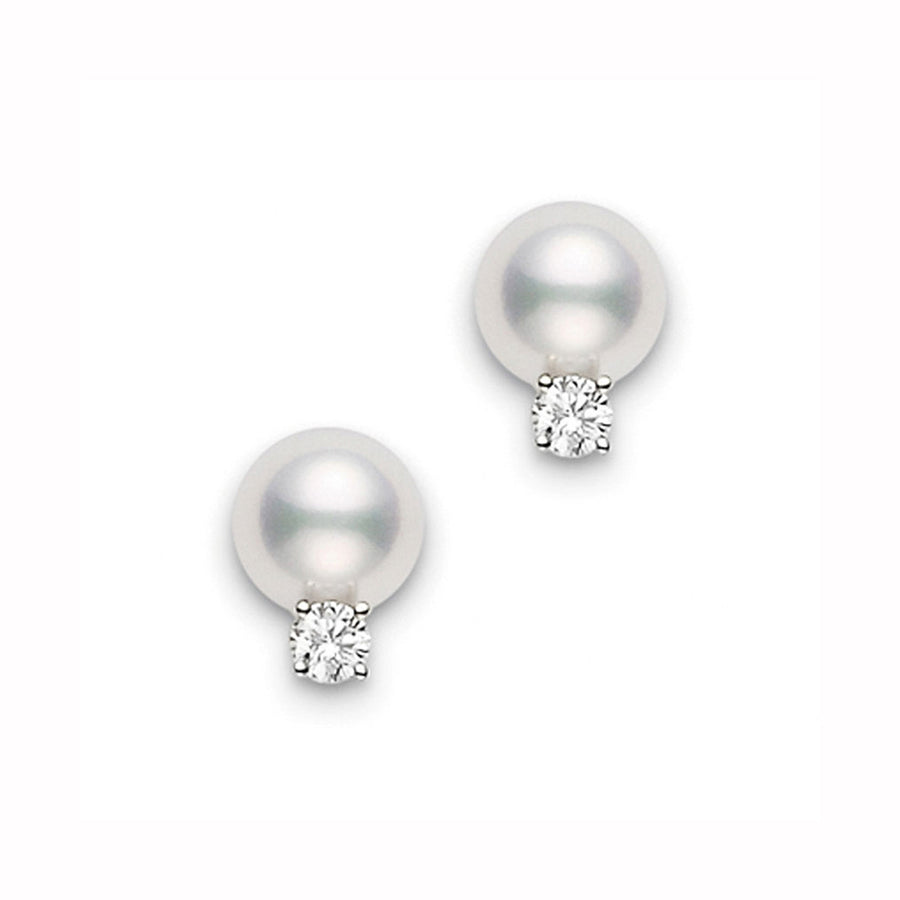 Akoya Cultured Pearl Stud Earrings with Diamonds
