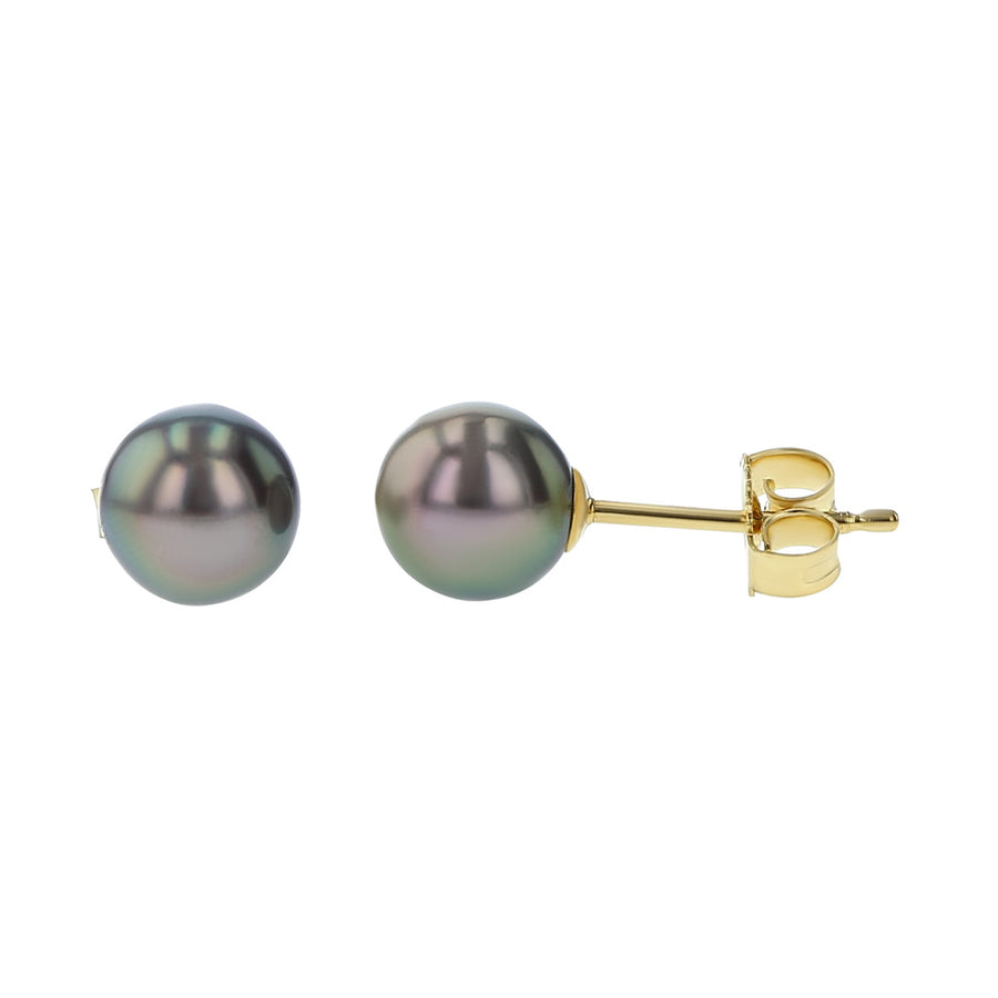14k Yellow Gold Black Cultured Pearl Stud Earrings