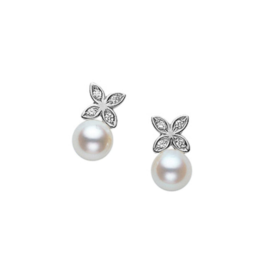 Akoya Cultured Pearl Diamond Clover Earrings