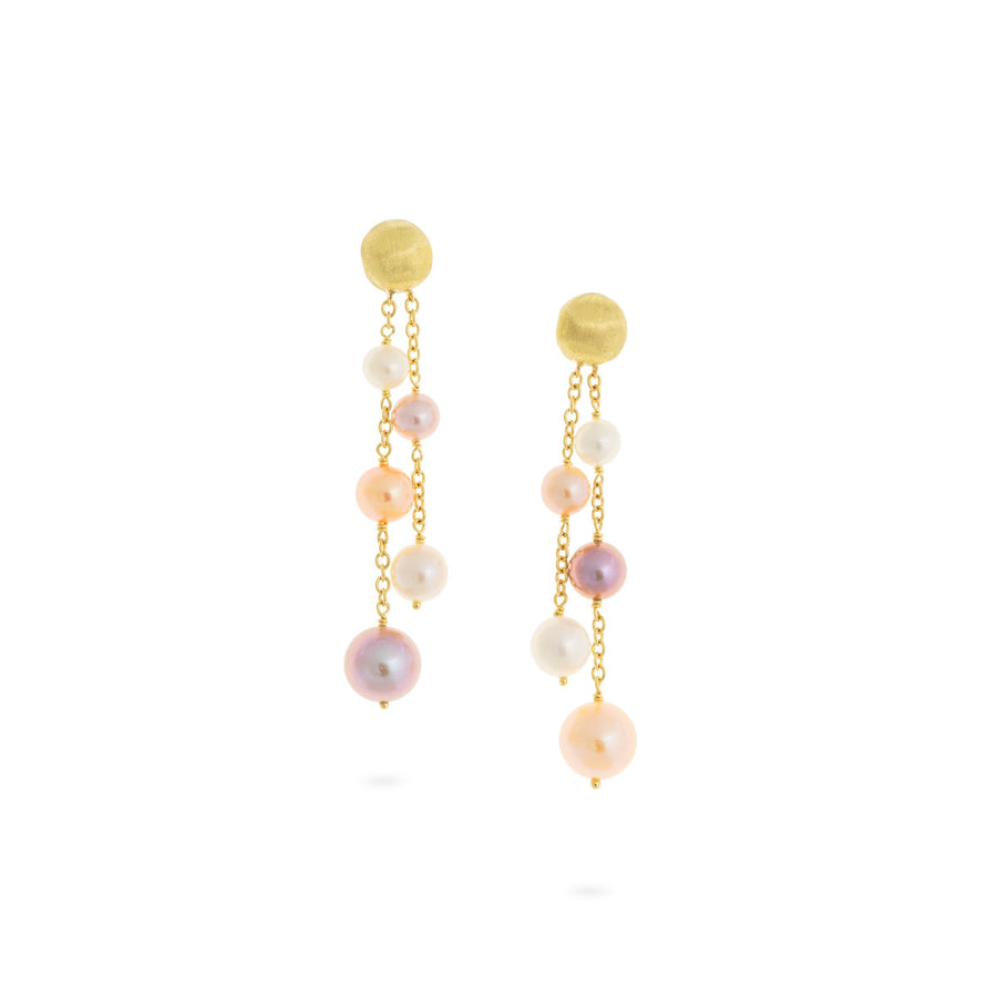 18K Yellow Gold and Pearl Two Strand Drop Earrings