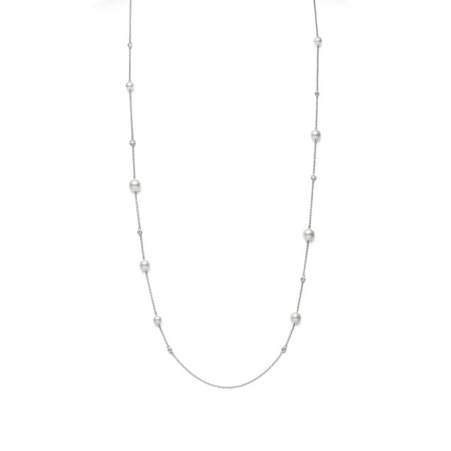 Akoya Cultured Pearl and Diamond Station Necklace
