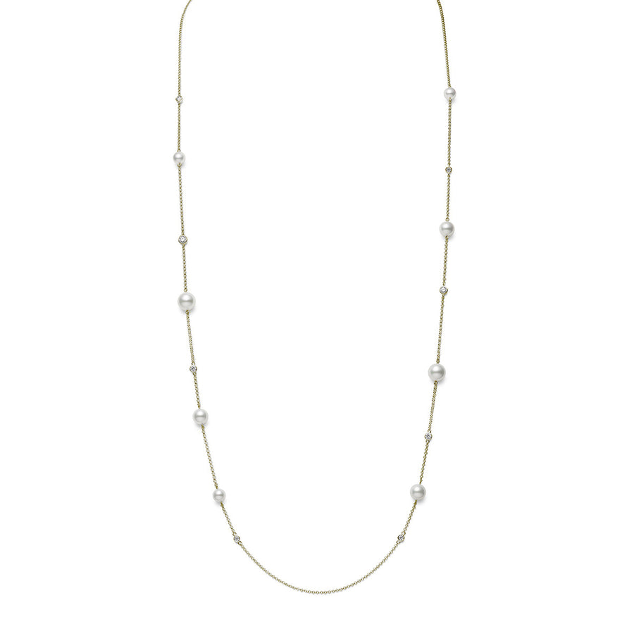 Akoya Cultured Pearl Station Necklace in Yellow Gold