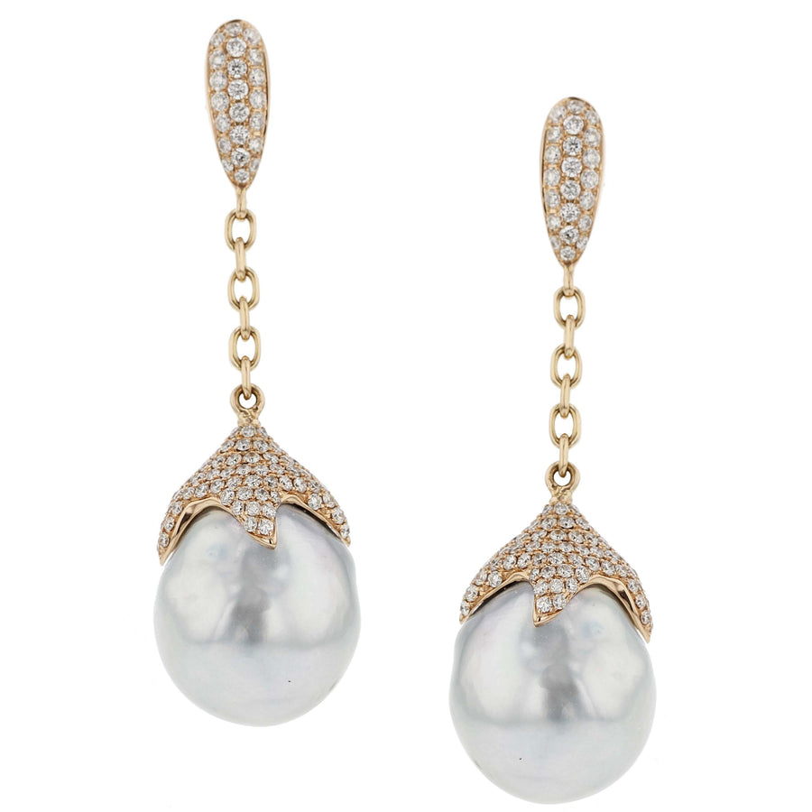 White South Sea Pearl Diamond Drop Earrings