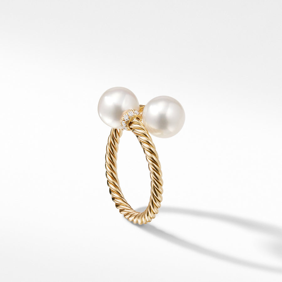 Bypass Ring with Pearls and Diamonds in 18K Gold