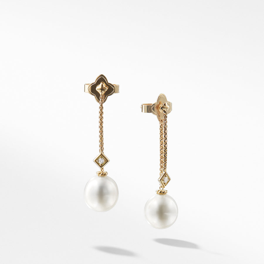 Solari Drop Earrings in 18k Gold with Diamonds and South Sea White Pearl
