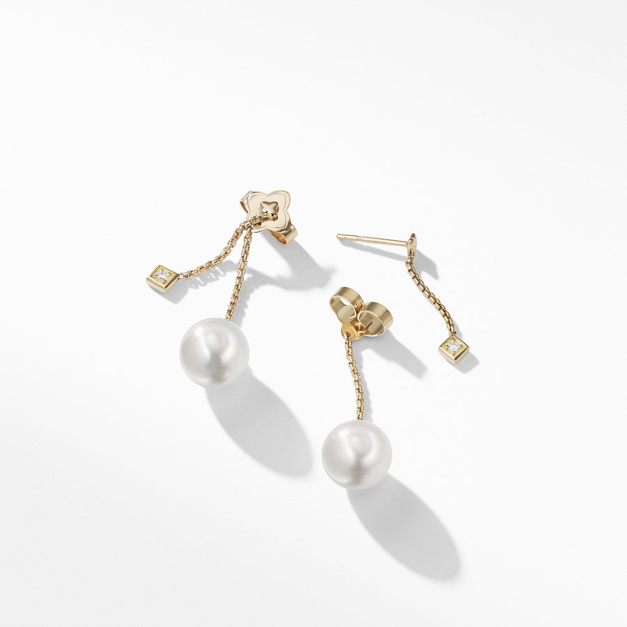 Solari Drop Earrings in 18k Gold with Diamonds and South Sea White Pearl