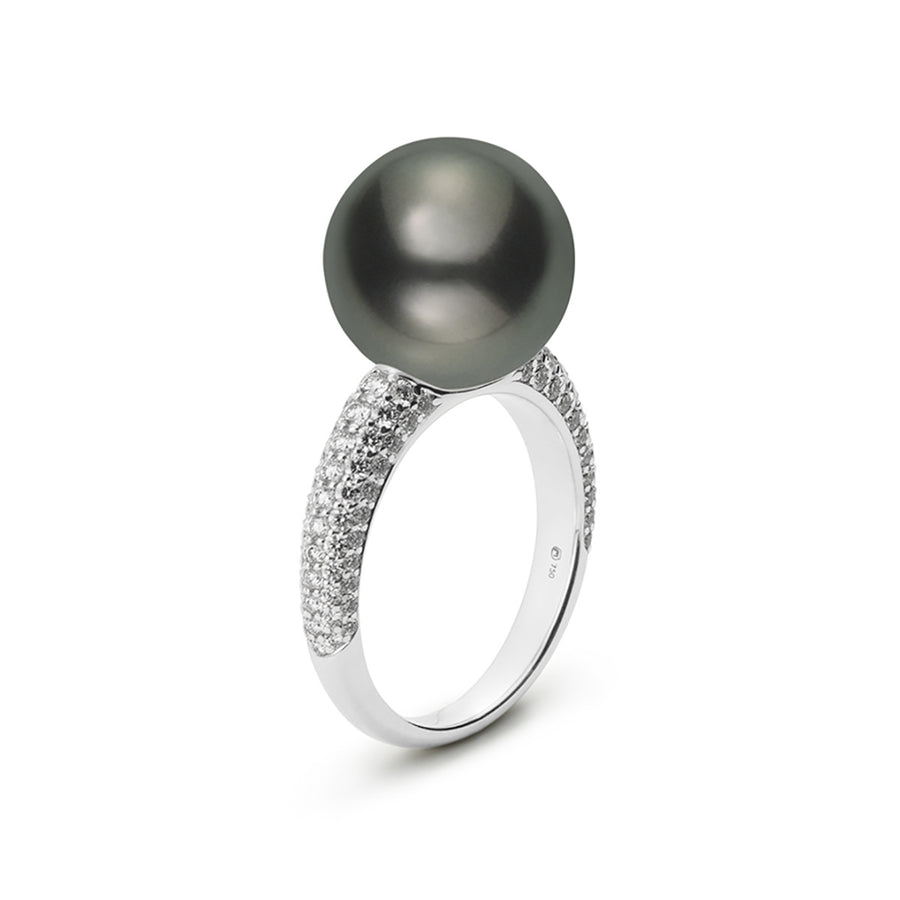Black South Sea Cultured Pearl and Pave Diamond Ring