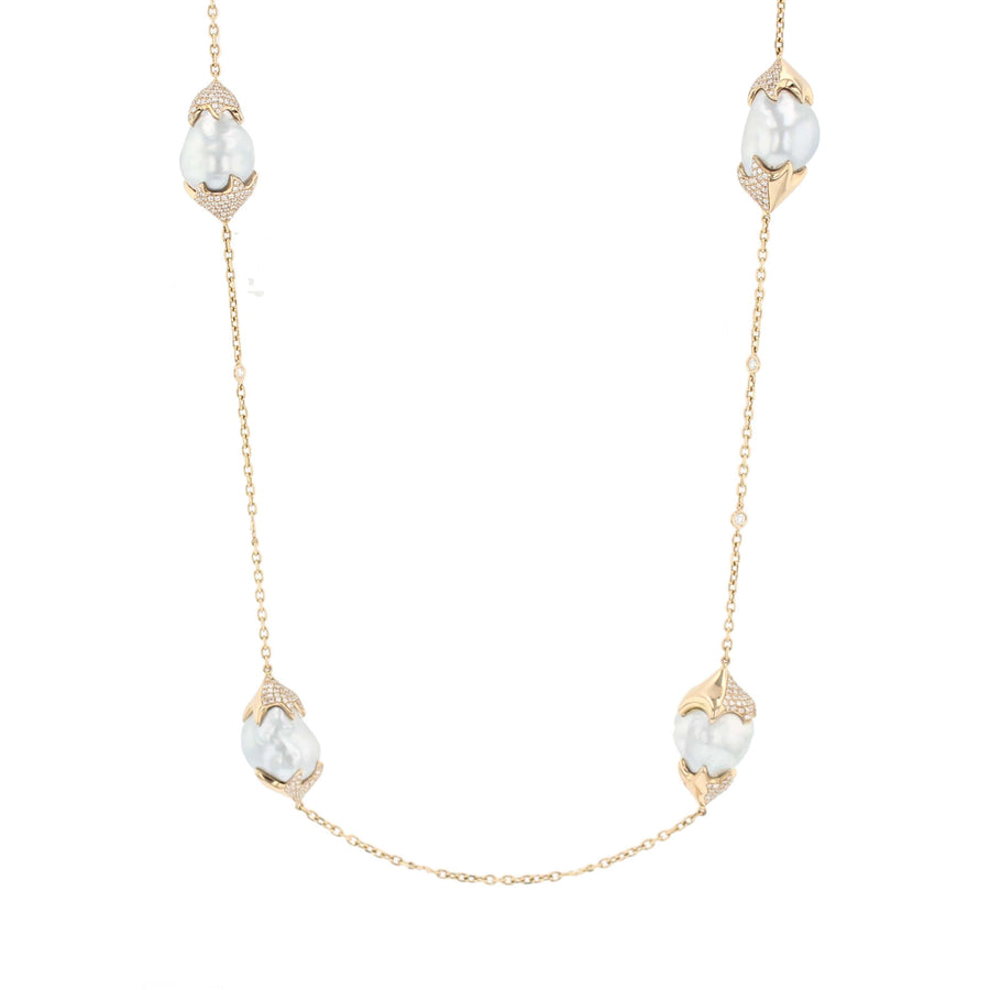 White South Sea Pearl Diamond Station Necklace