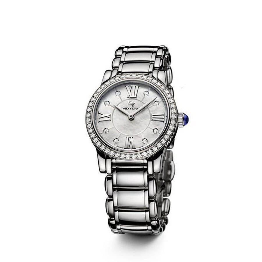 Classic 30mm Stainless Steel Quartz Watch with Diamonds