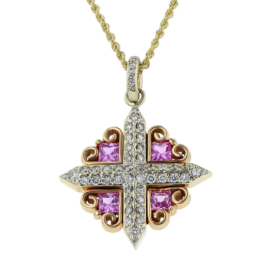 14K Gold Pink Sapphire and Diamond Pendant