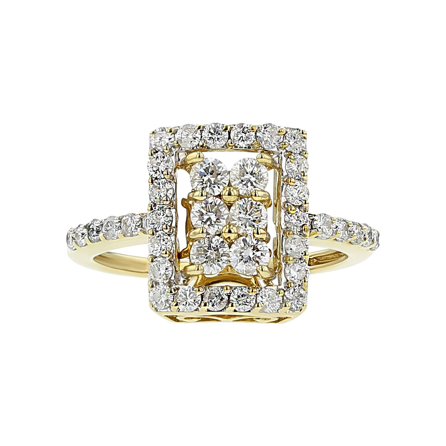 14K Yellow Gold Diamond Halo Rectangular Ring