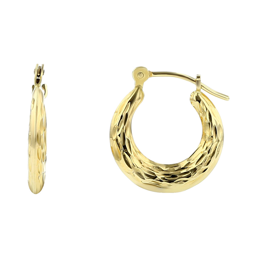 14K Yellow Gold Small Hammered Hoop Earrings