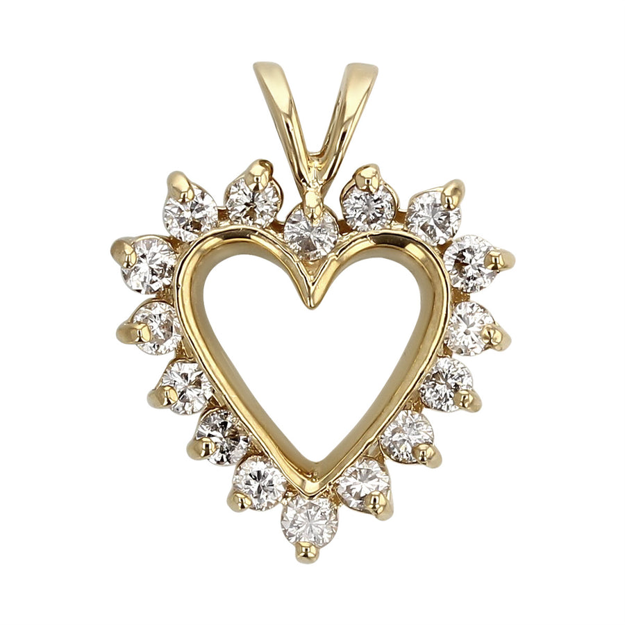 14K Yellow Gold Diamond Open Heart Pendant