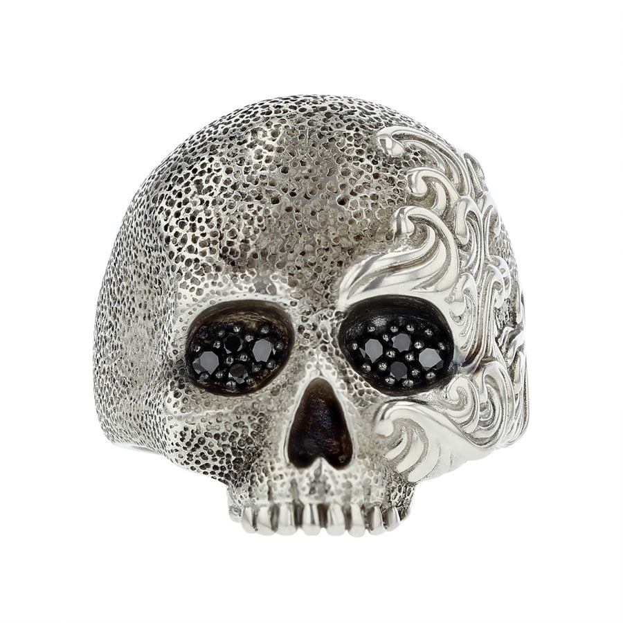 David Yurman Sterling Silver and Black Diamond Skull Ring 
